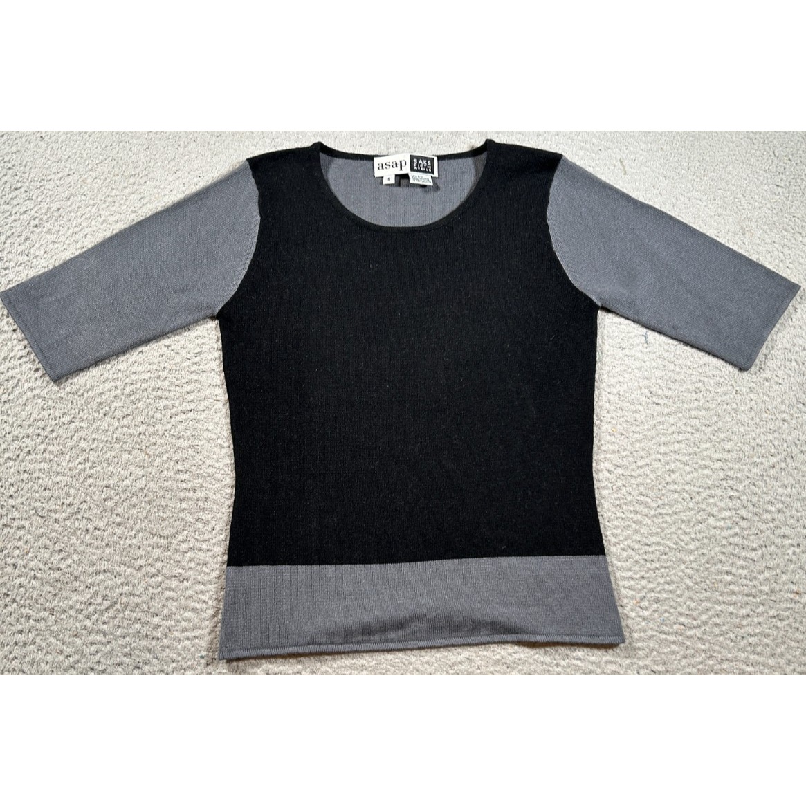 Saks Fifth Avenue Sweater Womens Small Gray Black Silk Cashmere Asap Pullover